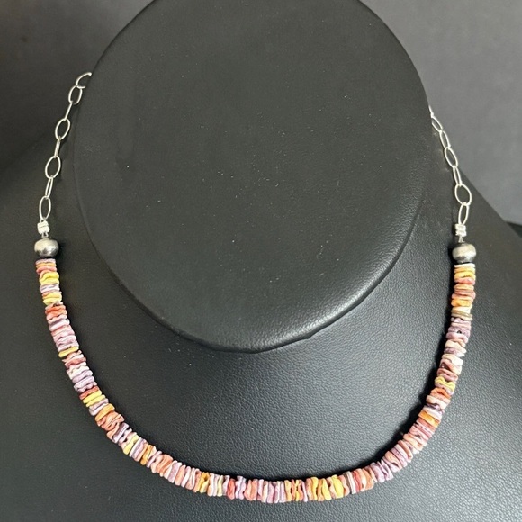 Sterling Silver Multi Stone Color Shell Pearls Chain Bead Necklace. 16 Inch Gift - Picture 1 of 8